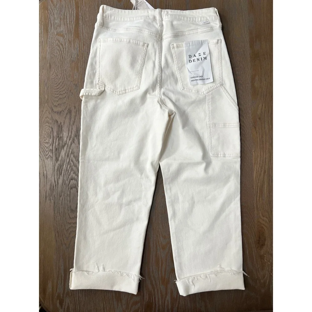 Daze Denim Sundaze Crop Off White Carpenter Straight Jeans 30